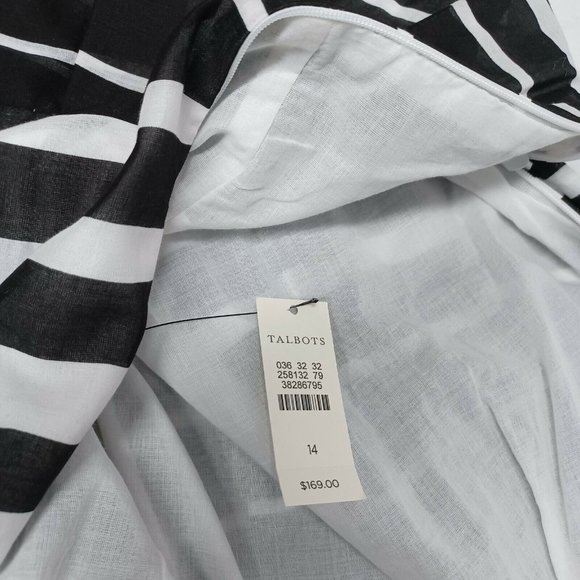 Talbots Dress Fit & Flare Pleated Sz 14 Sleeveless Linen Cotton  Black White - Picture 8 of 10